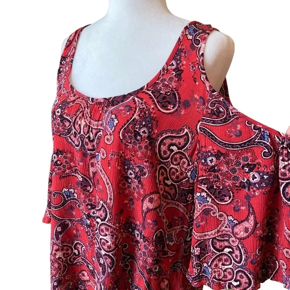 Mossimo Supply Co Women's paisley print cold shoulder ruffle blouse, Sz M - Picture 3 of 16